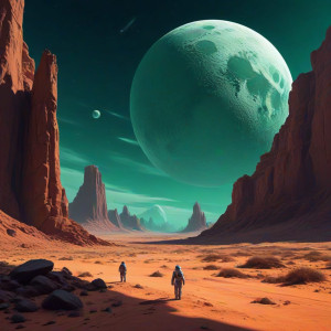 A lone astronaut gazes at a fractured, crystalline moon - JXI.jpg