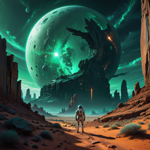 A lone astronaut gazes at a fractured, crystalline moon - ВXL.jpg