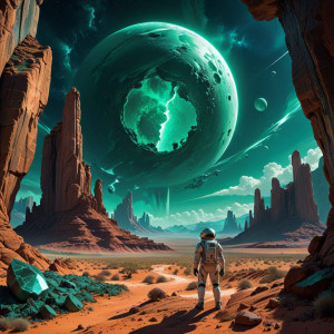 A lone astronaut gazes at a fractured, crystalline moon - АXL.jpg