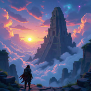 A lone explorer, clad in a tattered adventurer's outfit.jpg