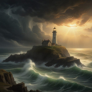 A lonely, forgotten lighthouse stands sentinel on a jagged cliff - R5.jpg