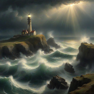 A lonely, forgotten lighthouse stands sentinel on a jagged cliff - ССXL.jpg