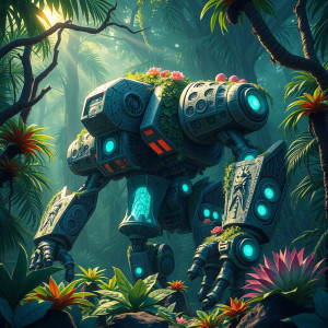 A colossal, ancient robot awakens in a forgotten jungle.jpg