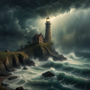 A lonely, forgotten lighthouse stands sentinel on a jagged cliff - AXL.jpg