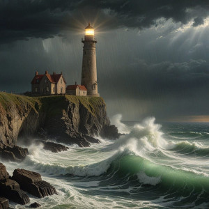 A lonely, forgotten lighthouse stands sentinel on a jagged cliff - R4.jpg