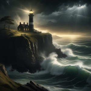 A lonely, forgotten lighthouse stands sentinel on a jagged cliff - FXL.jpg