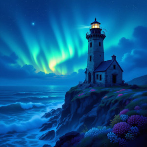 An ancient, abandoned lighthouse stands on a cliff overlooking a turbulent, deep blue ocean.jpg