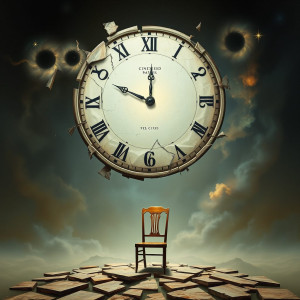 A giant, shattered clock face suspended in a void.jpg