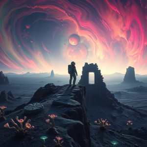 A lone astronaut, clad in a retro-futuristic spacesuit.jpg