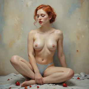 Sensual Model in Oil Painting Style with Platinum Blonde Hair.webp