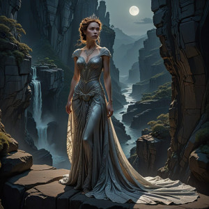 A majestic queen, adorned in a gown woven from moonlight and shadows.jpg