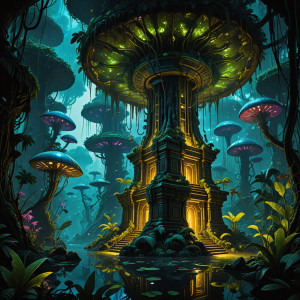 A vibrant, bioluminescent jungle teeming with alien flora and fauna.jpg