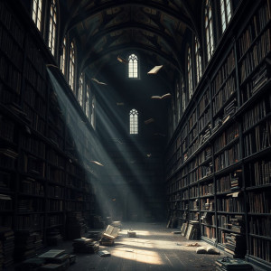 An ancient, forgotten library where books float gently in the air.jpg