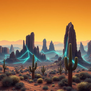 A majestic desert landscape where towering, angular rock formations.jpg