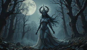 Goddess of pain and death in haunted forest under full moon - PL2.png