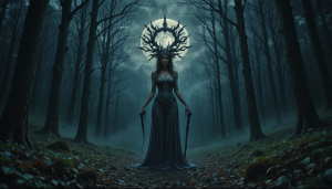 Goddess of pain and death in haunted forest under full moon - PL3.png