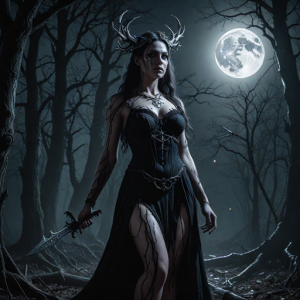 Goddess of pain and death in haunted forest under full moon - Н1.png