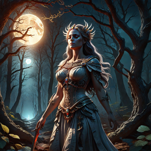 Goddess of pain and death in haunted forest under full moon - Н2.png