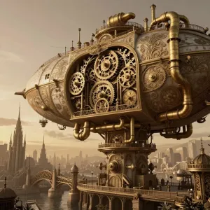 Intricate clockwork mechanisms and brass pipes intertwine with delicate.webp