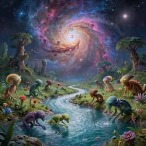 A serene cosmic scene depicting a vibrant nebula.webp