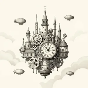 A whimsical clockwork city floats amongst the clouds.webp
