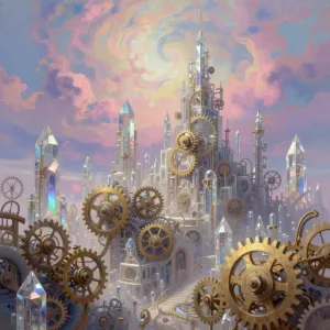 A sprawling, ethereal city built entirely from intricate clockwork.webp