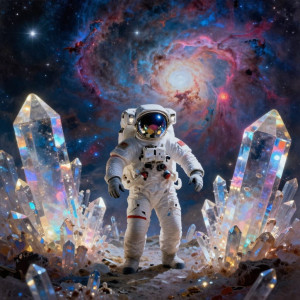 A lone astronaut adrift in a cosmic ocean, surrounded by.jpg