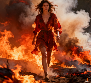 Beautiful woman walks through roaring wildfire - РО1.png