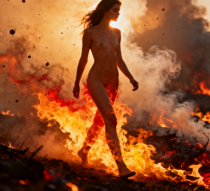 Beautiful woman walks through roaring wildfire - РО1.png