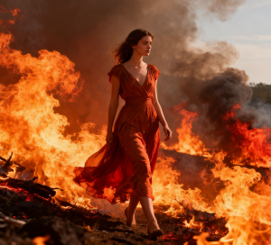 Beautiful woman walks through roaring wildfire - РО2.png