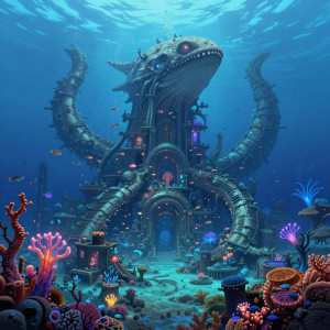 A vibrant, underwater city built within the skeletal remains.jpg