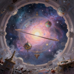 A celestial automaton, intricate and ancient, floats serenely.jpg