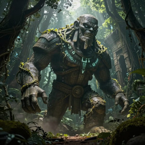 A colossal, ancient stone golem, covered in glowing runes.jpg