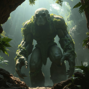 A colossal, ancient stone golem, covered in glowing runes - Р5.jpg