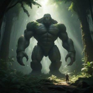 A colossal, ancient stone golem, covered in glowing runes - JXI.jpg