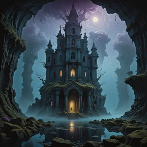 A colossal, ancient ruin partially submerged in a bioluminescent ocean - DXL.jpg