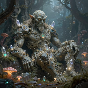 A colossal golem, crafted from ancient, overgrown ruins.jpg