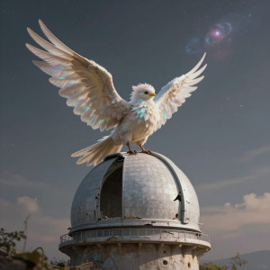 A whimsical, feathered creature with iridescent wings.jpg