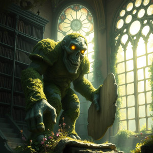 A colossal, moss-covered golem stands guard at the entrance  - FS.jpg