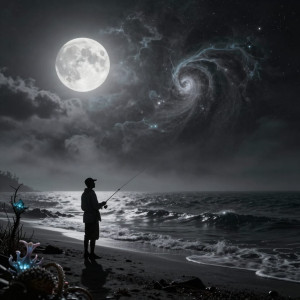 A solitary fisherman stands on a spectral, moonlit shore.jpg