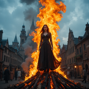 Beautiful woman engulfed in roaring flame in medieval city square - PL3.png