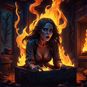 Beautiful woman engulfed in roaring flame, sits inside burning box - Н7.png