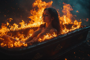 Beautiful woman sits inside burning coffin - Р3.jpg