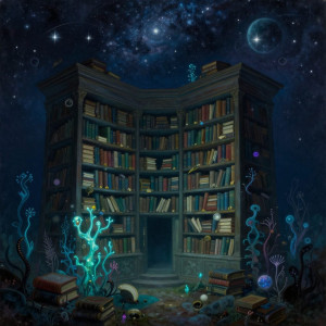 An ancient, forgotten library is submerged beneath a cosmic ocean.jpg
