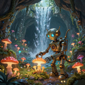 A whimsical, steampunk-inspired robot meticulously tends to a garden.jpg