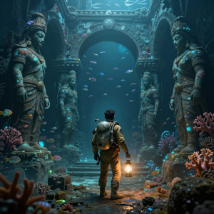 An intrepid explorer, equipped with an old-fashioned diving suit and a lantern.jpg