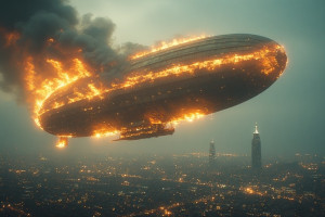 Giant burning airship in night sky over modern city - P3.jpg