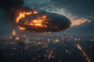 Giant burning airship in night sky over modern city - P5.jpg