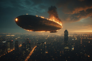 Giant burning airship in night sky over modern city - P6.jpg