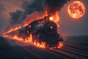 Burning train on railway to Hell under Blood Moon - P3.jpg
